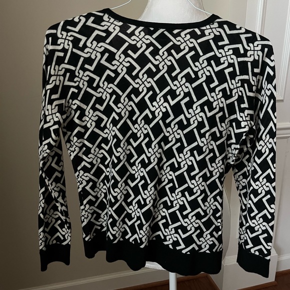 Talbots Black & Cream Patterned Cardigan Sweater- P - Picture 2 of 5